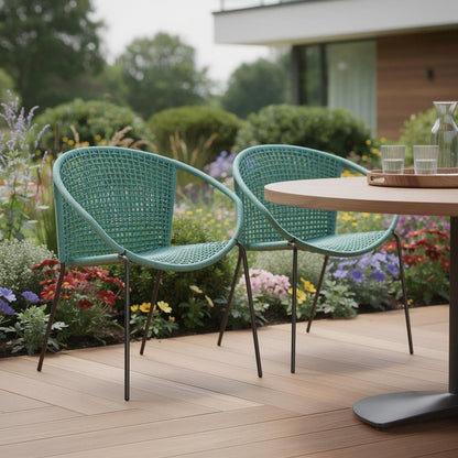 Set of Two 25" Green Metal Outdoor Dining Chair HomeRoots