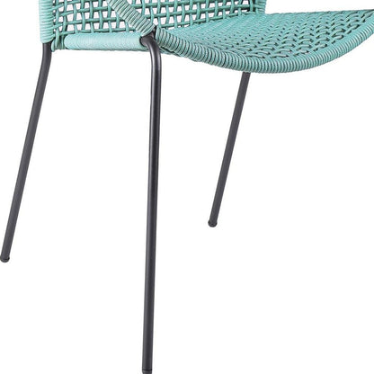 Set of Two 25" Green Metal Outdoor Dining Chair HomeRoots