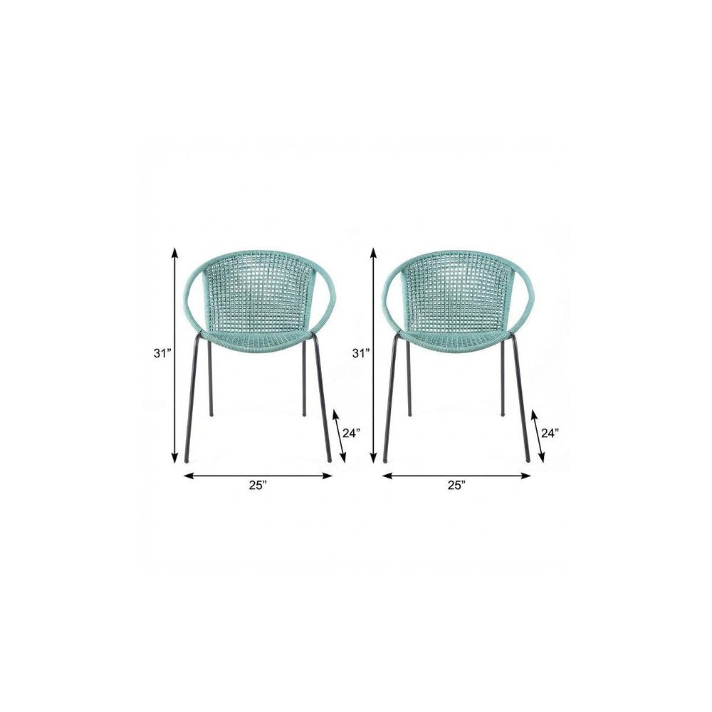 Set of Two 25" Green Metal Outdoor Dining Chair HomeRoots