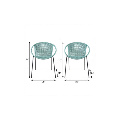 Set of Two 25" Green Metal Outdoor Dining Chair HomeRoots