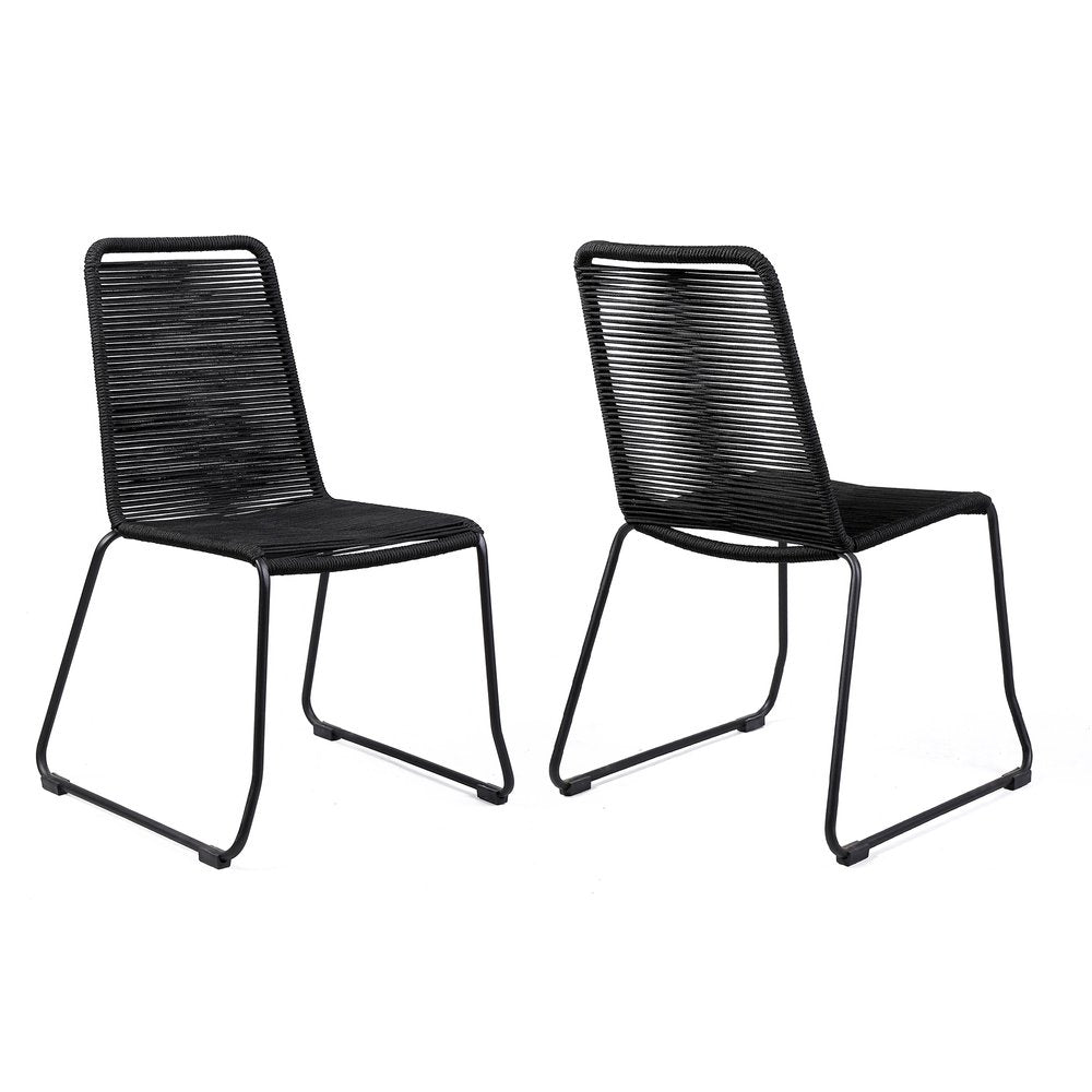Set of Two 23" Black Metal Outdoor Dining Chair HomeRoots