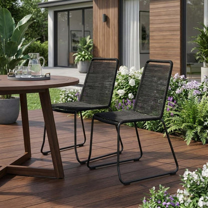 Set of Two 23" Black Metal Outdoor Dining Chair HomeRoots