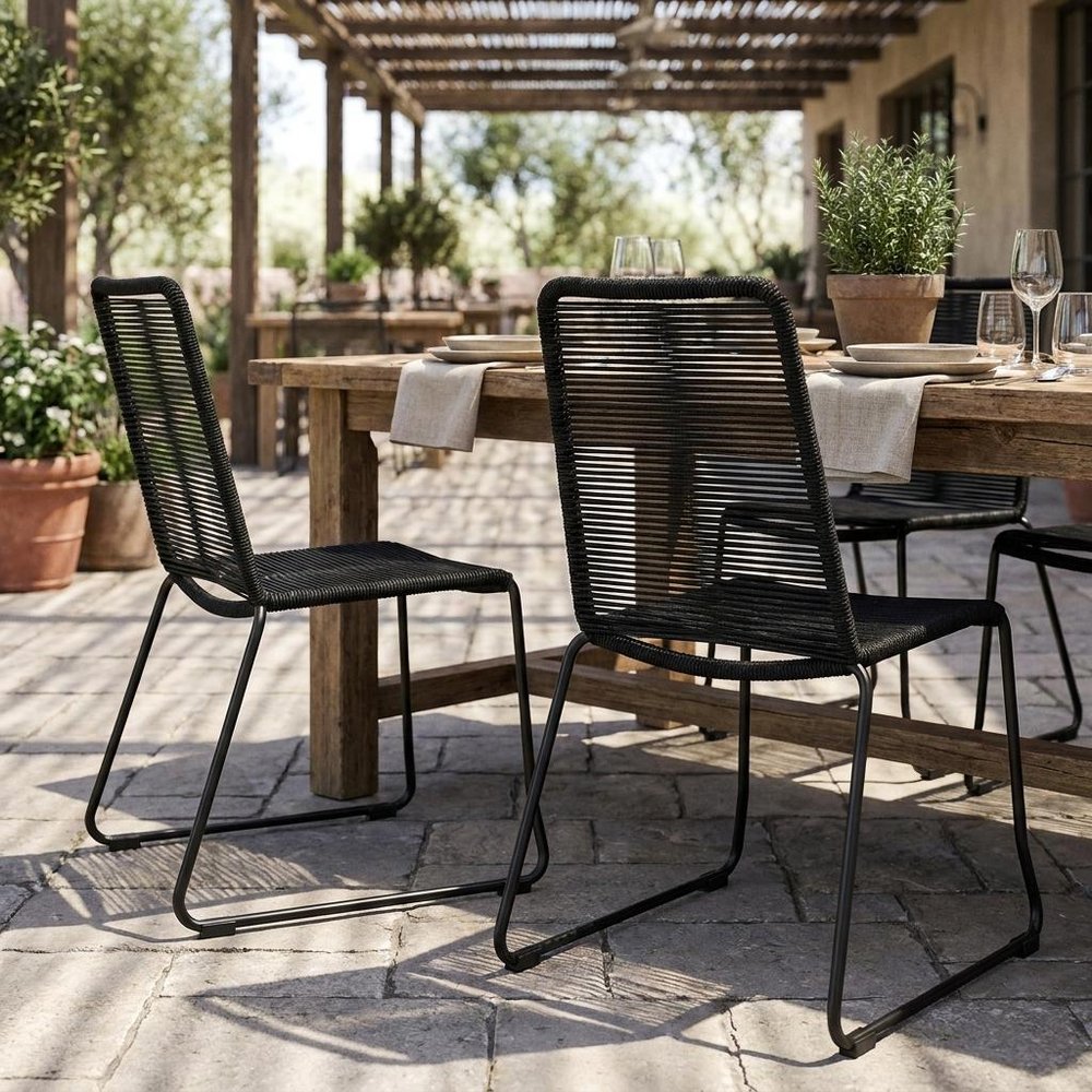 Set of Two 23" Black Metal Outdoor Dining Chair HomeRoots