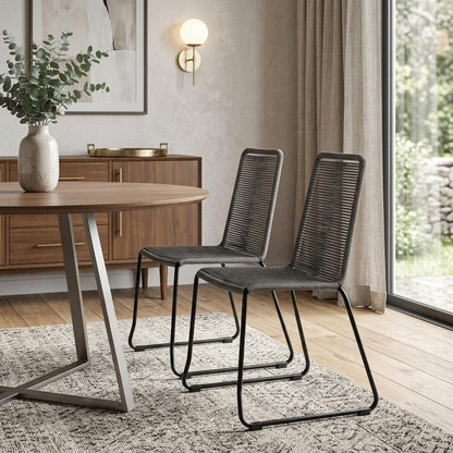 Set of Two 23" Gray Metal Outdoor Dining Chair HomeRoots