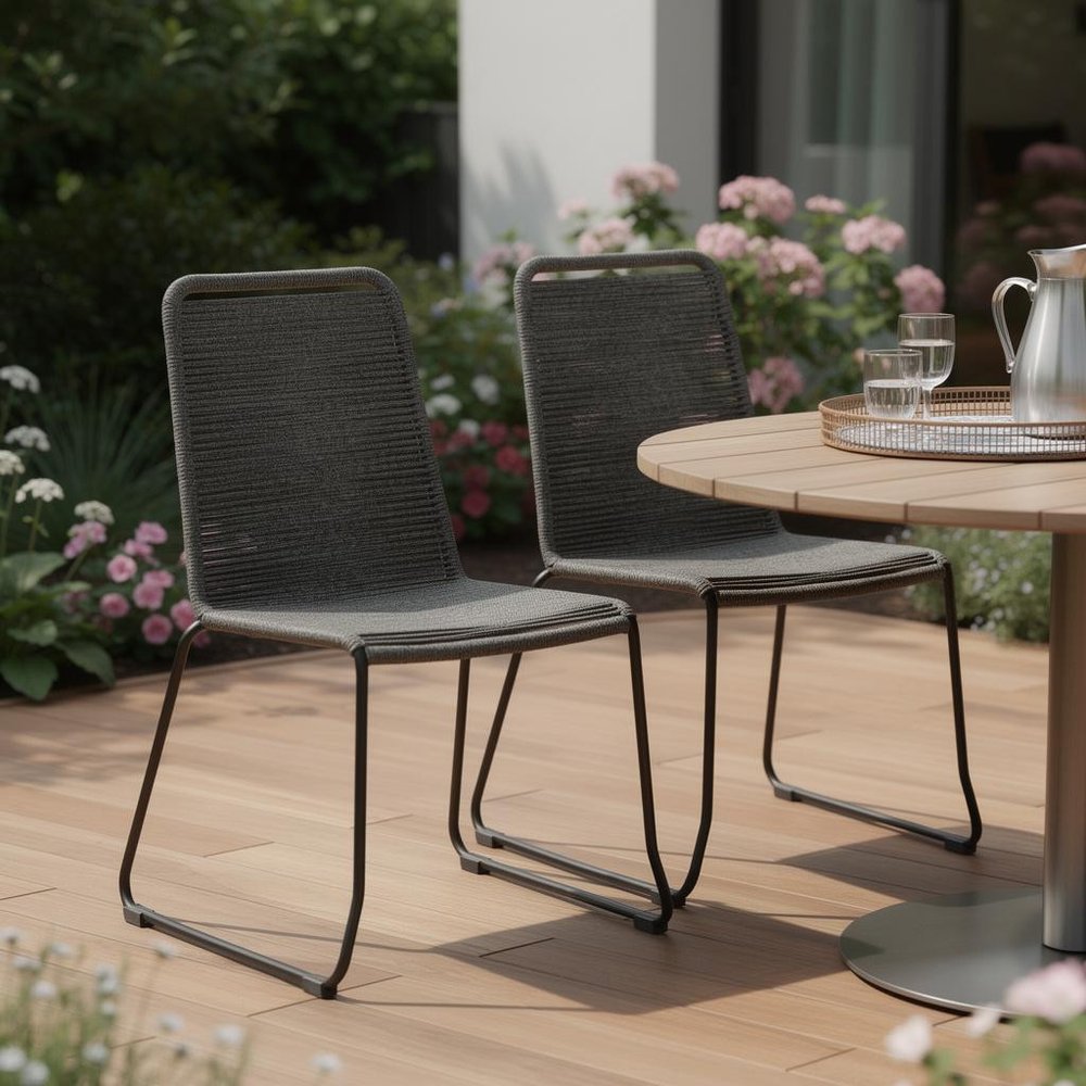 Set of Two 23" Gray Metal Outdoor Dining Chair HomeRoots