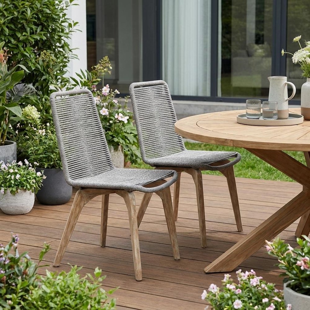Set of Two 18" Gray Solid Wood Outdoor Dining Chair HomeRoots