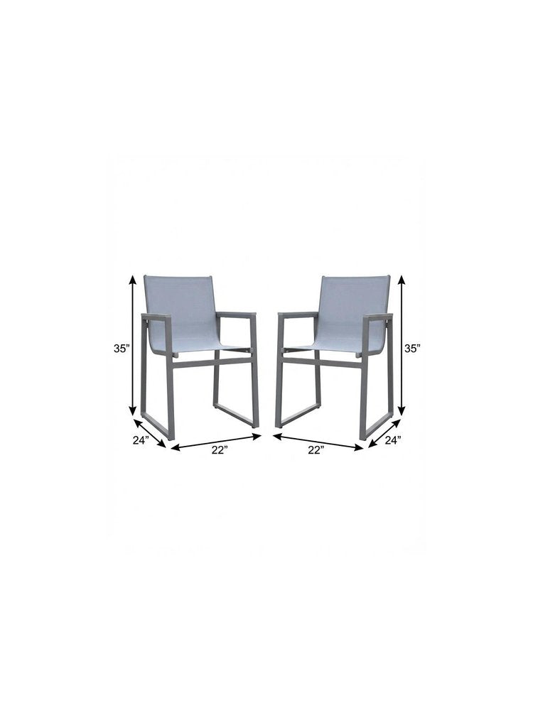 Set of Two 22" Light Gray Metal Outdoor Dining Chair HomeRoots