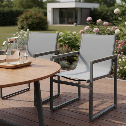 Set of Two 22" Light Gray Metal Outdoor Dining Chair HomeRoots
