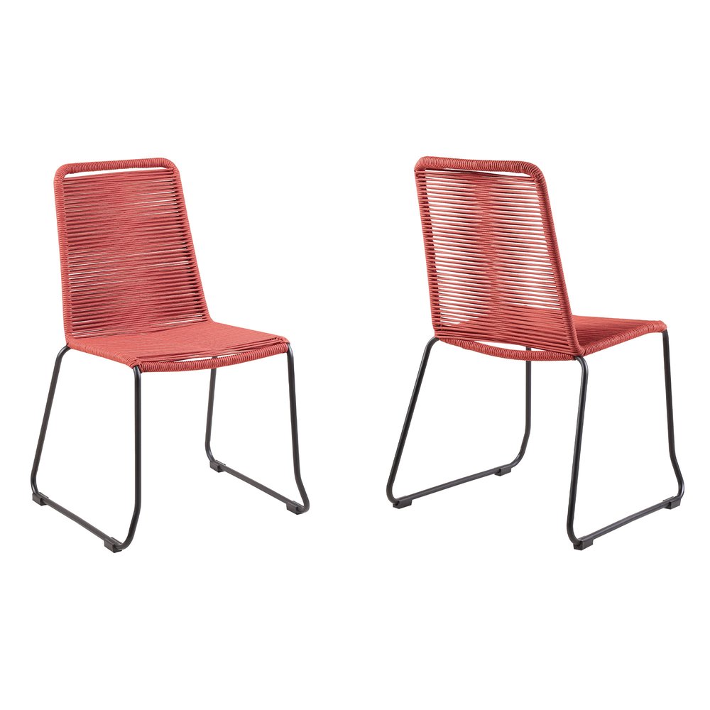 Set of Two 23" Red Metal Outdoor Dining Chair HomeRoots