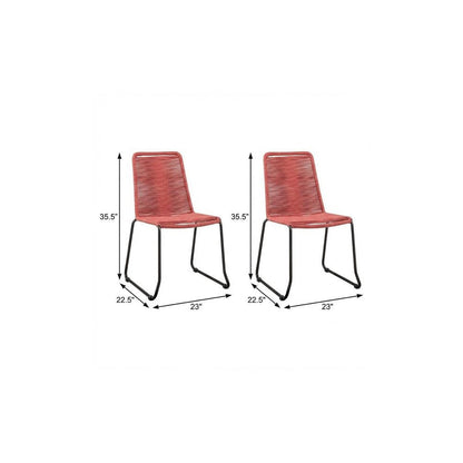 Set of Two 23" Red Metal Outdoor Dining Chair HomeRoots