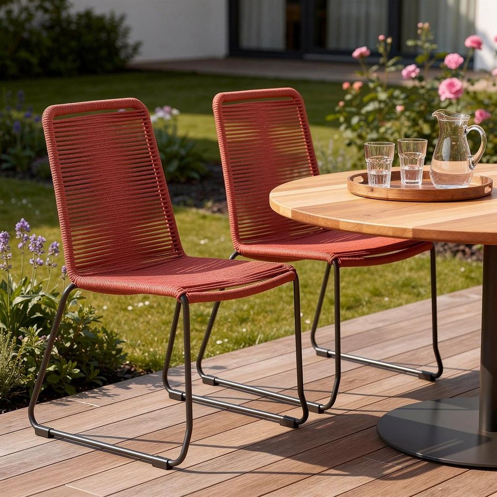 Set of Two 23" Red Metal Outdoor Dining Chair HomeRoots