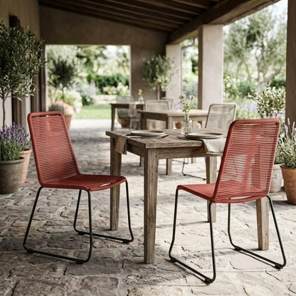Set of Two 23" Red Metal Outdoor Dining Chair HomeRoots
