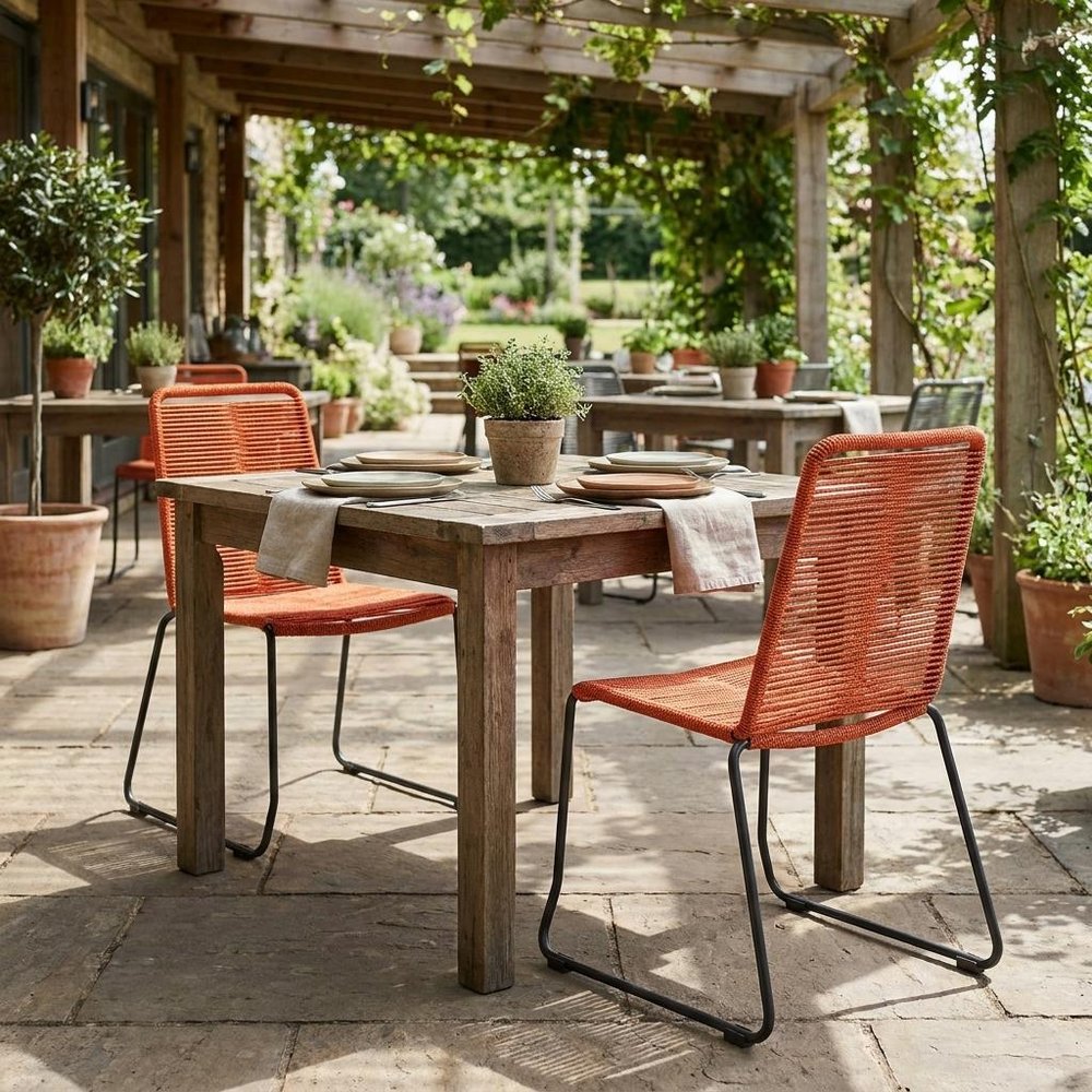 Set of Two 23" Tangerine Metal Outdoor Dining Chair HomeRoots