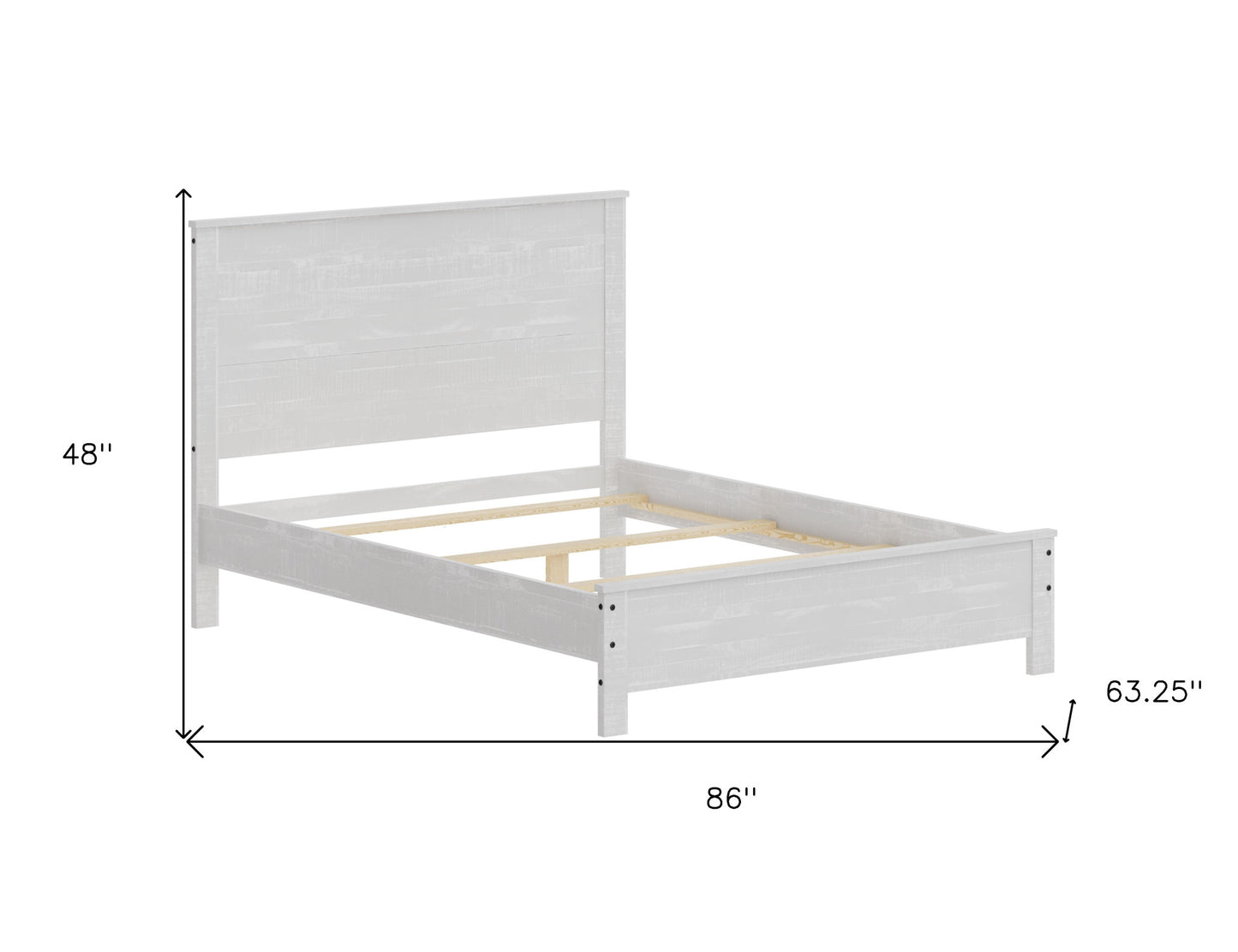 White Shiplap Texture Distressed Solid Wood Queen Bed Frame