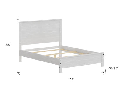 White Shiplap Texture Distressed Solid Wood Queen Bed Frame