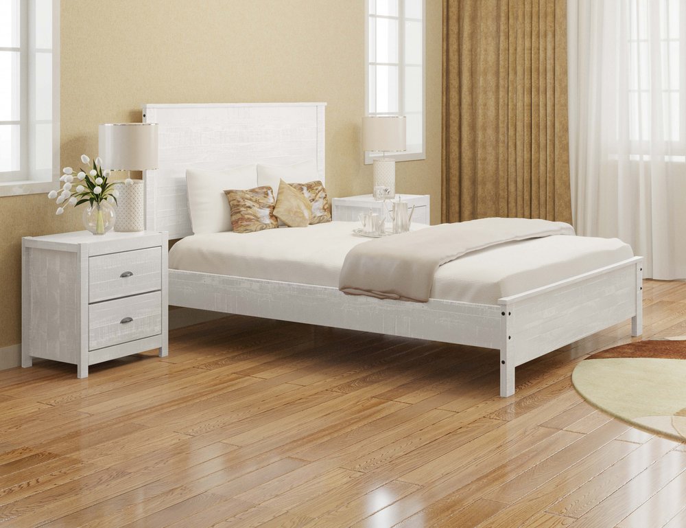 White Solid Wood Full Double Bed Frame HomeRoots