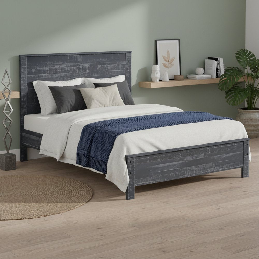 Grey Solid Wood Full Double Bed Frame HomeRoots