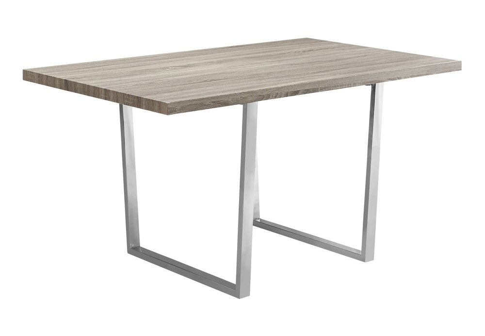 59" Taupe And Silver Solid Wood And Metal Sled Base Dining Table HomeRoots