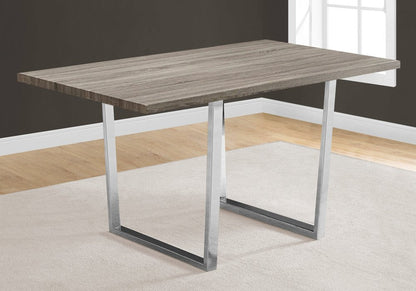 59" Taupe And Silver Solid Wood And Metal Sled Base Dining Table HomeRoots