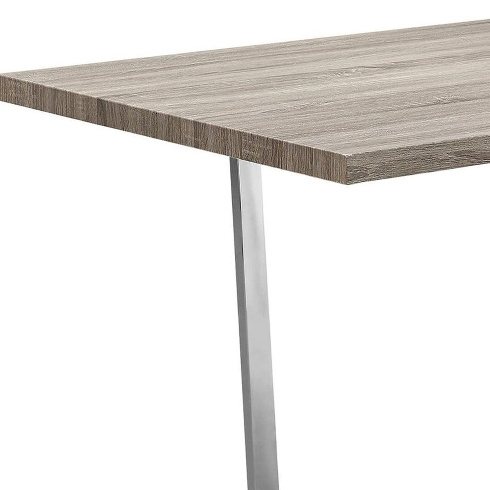 59" Taupe And Silver Solid Wood And Metal Sled Base Dining Table HomeRoots