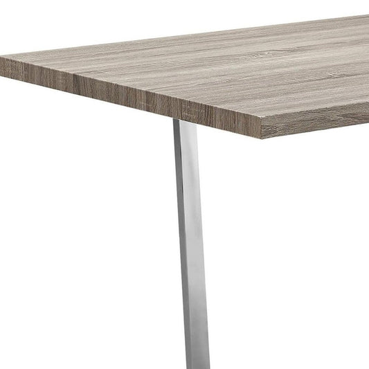59" Taupe And Silver Solid Wood And Metal Sled Base Dining Table HomeRoots