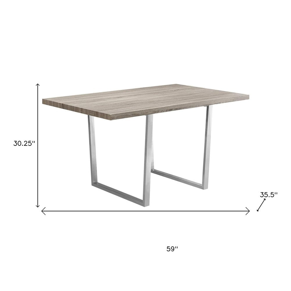 59" Taupe And Silver Solid Wood And Metal Sled Base Dining Table HomeRoots