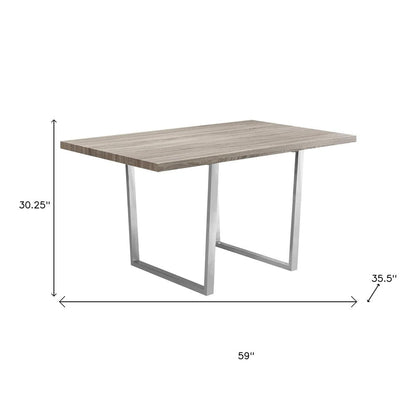 59" Taupe And Silver Solid Wood And Metal Sled Base Dining Table HomeRoots