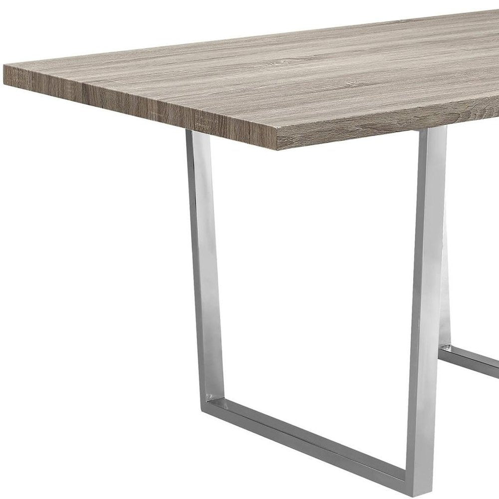 59" Taupe And Silver Solid Wood And Metal Sled Base Dining Table HomeRoots