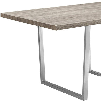 59" Taupe And Silver Solid Wood And Metal Sled Base Dining Table HomeRoots