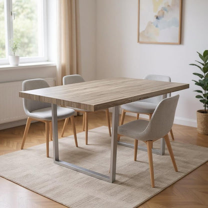 59" Taupe And Silver Solid Wood And Metal Sled Base Dining Table HomeRoots