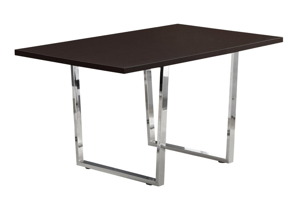 59" Espresso And Silver Solid Wood And Metal Sled Base Dining Table HomeRoots