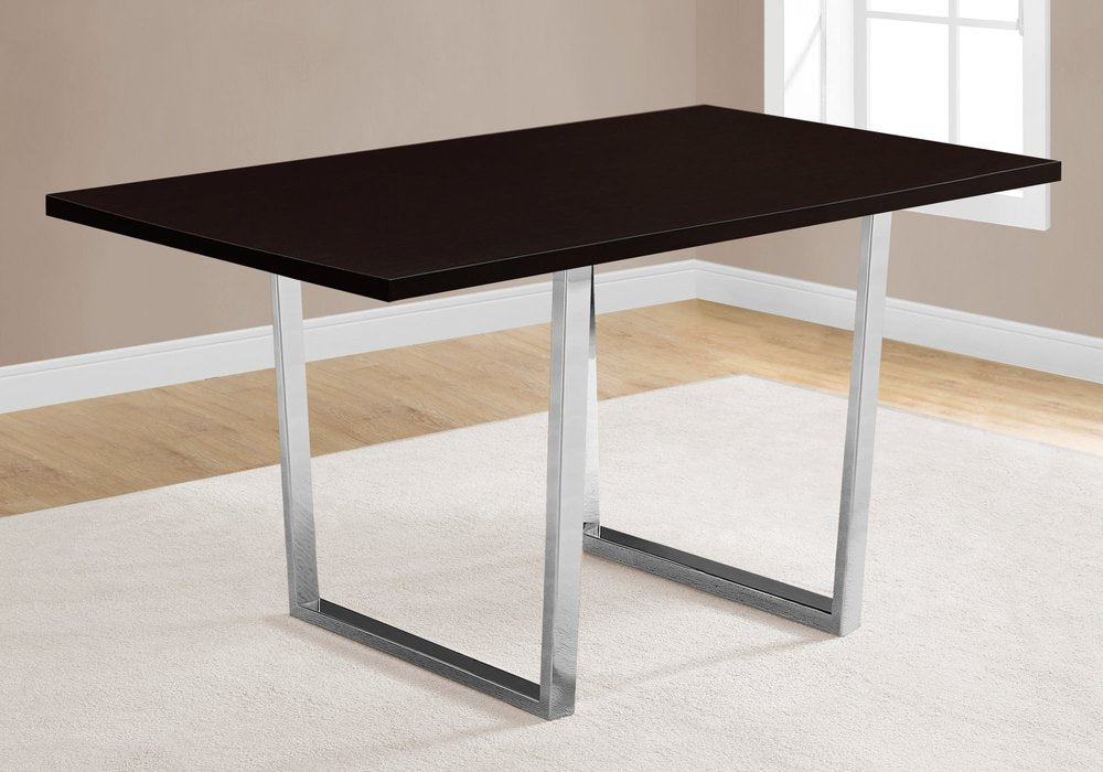 59" Espresso And Silver Solid Wood And Metal Sled Base Dining Table HomeRoots