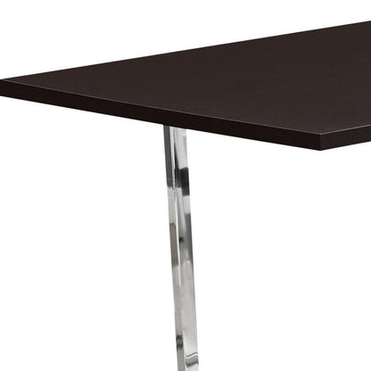 59" Espresso And Silver Solid Wood And Metal Sled Base Dining Table HomeRoots