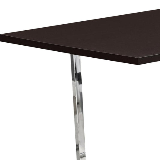59" Espresso And Silver Solid Wood And Metal Sled Base Dining Table HomeRoots
