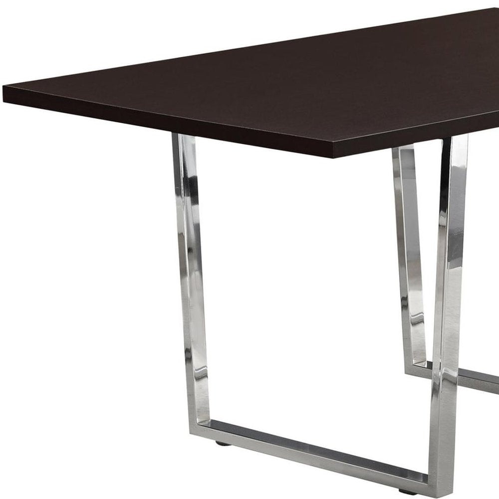 59" Espresso And Silver Solid Wood And Metal Sled Base Dining Table HomeRoots
