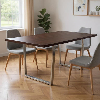 59" Espresso And Silver Solid Wood And Metal Sled Base Dining Table HomeRoots