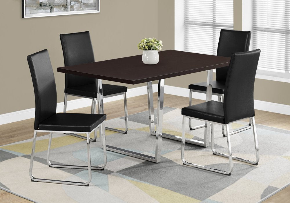59" Espresso And Silver Solid Wood And Metal Sled Base Dining Table HomeRoots