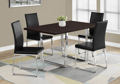 59" Espresso And Silver Solid Wood And Metal Sled Base Dining Table HomeRoots