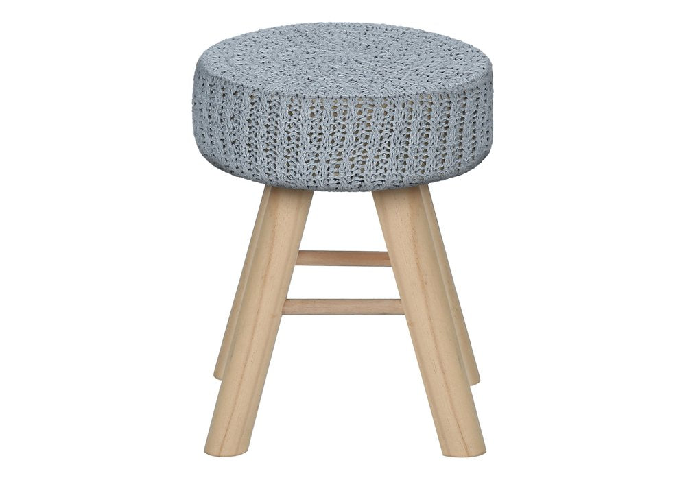 12" Gray Fabric and Natural Round Ottoman HomeRoots