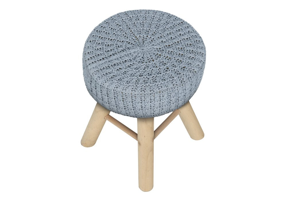 12" Gray Fabric and Natural Round Ottoman HomeRoots