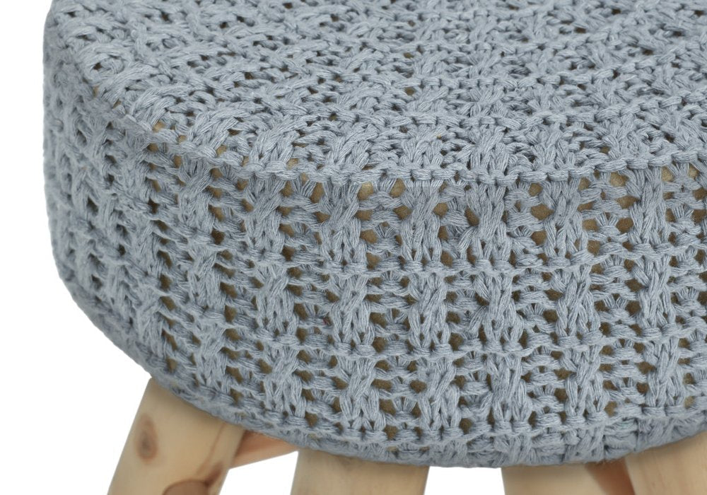 12" Gray Fabric and Natural Round Ottoman HomeRoots