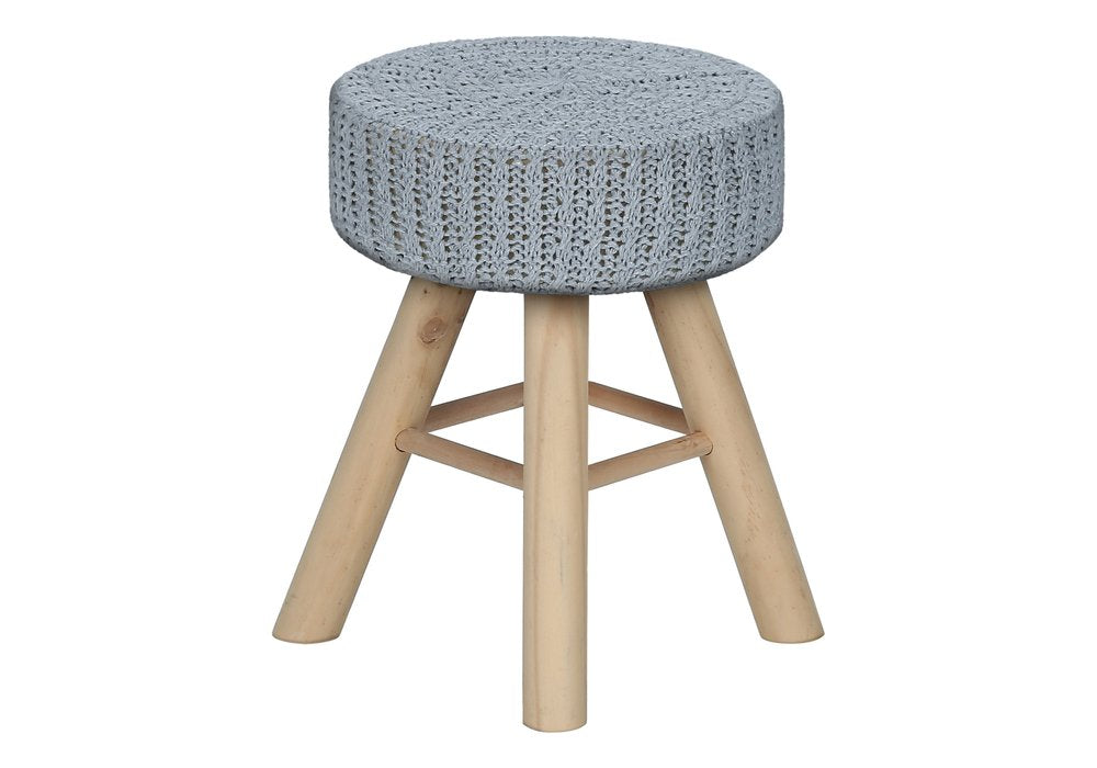 12" Gray Fabric and Natural Round Ottoman HomeRoots
