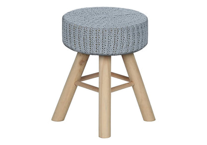 12" Gray Fabric and Natural Round Ottoman HomeRoots