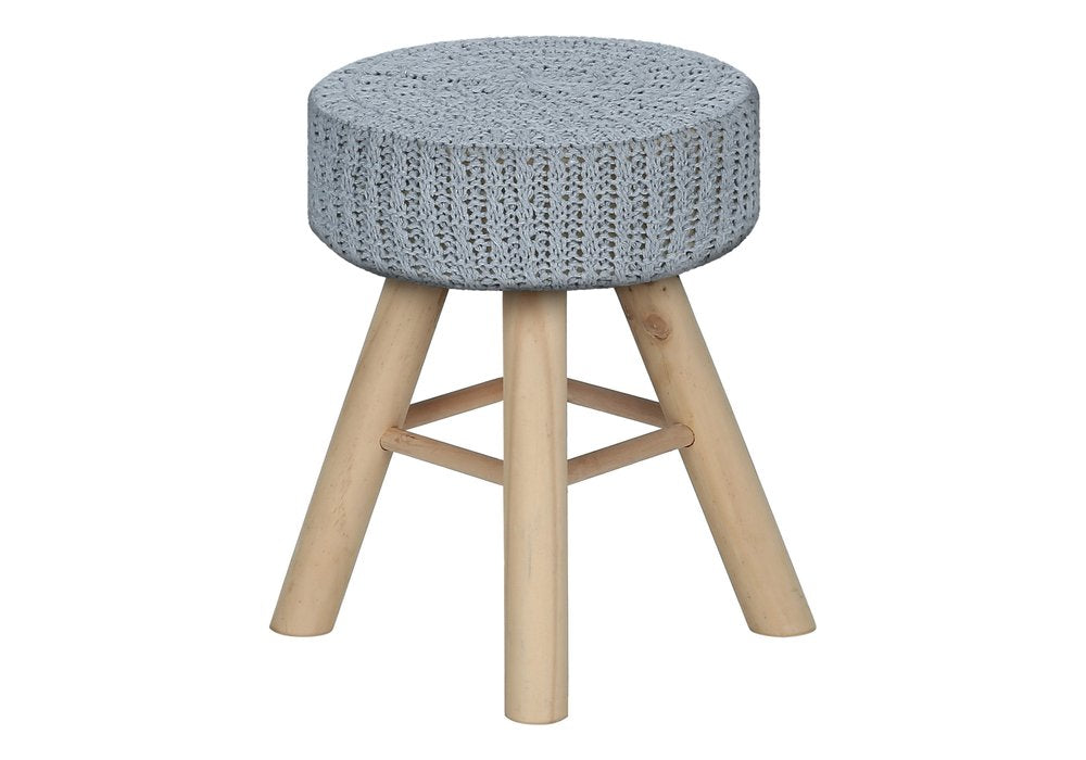 12" Gray Fabric and Natural Round Ottoman HomeRoots