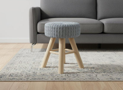 12" Gray Fabric and Natural Round Ottoman HomeRoots