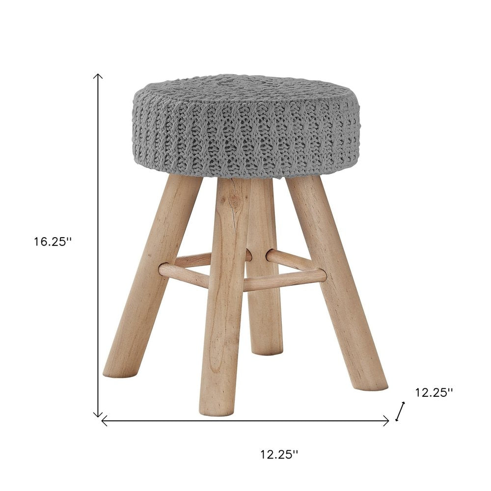 12" Gray Fabric and Natural Round Ottoman HomeRoots