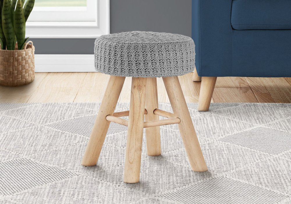 12" Gray Fabric and Natural Round Ottoman HomeRoots
