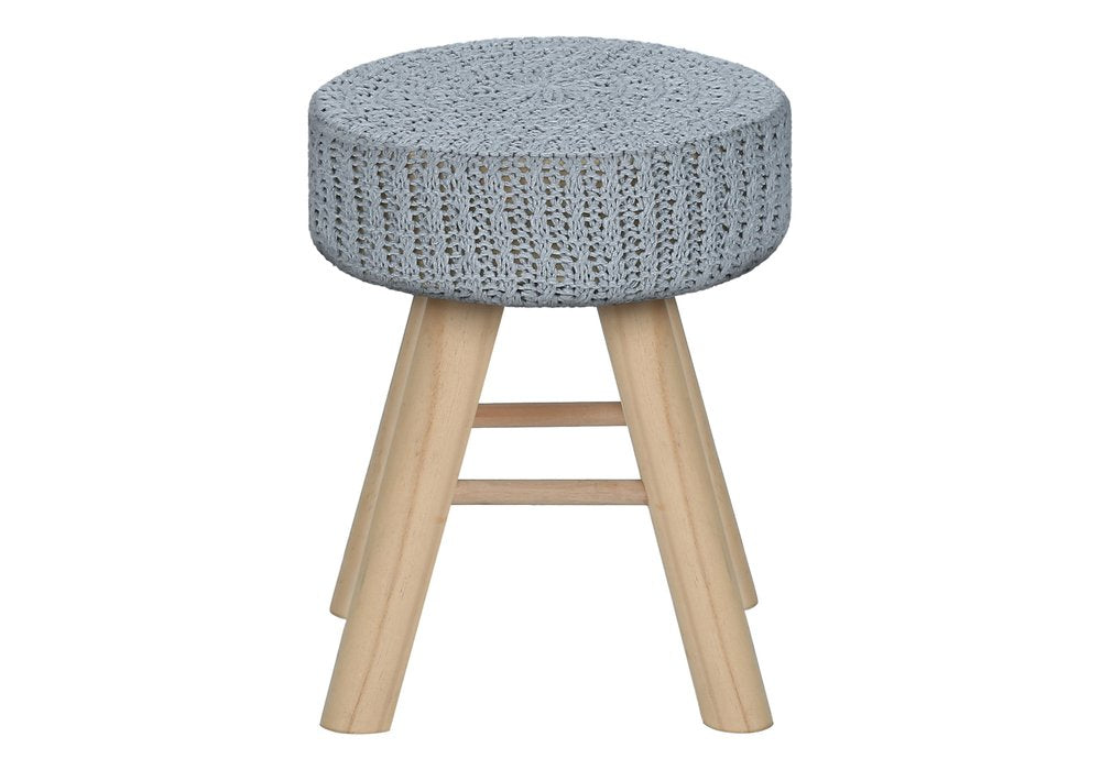 12" Gray Fabric and Natural Round Ottoman HomeRoots