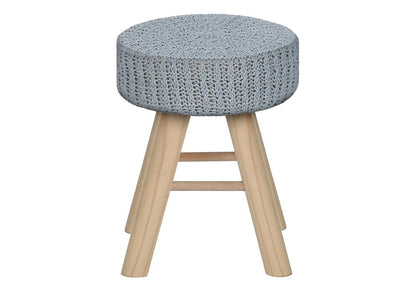 12" Gray Fabric and Natural Round Ottoman HomeRoots