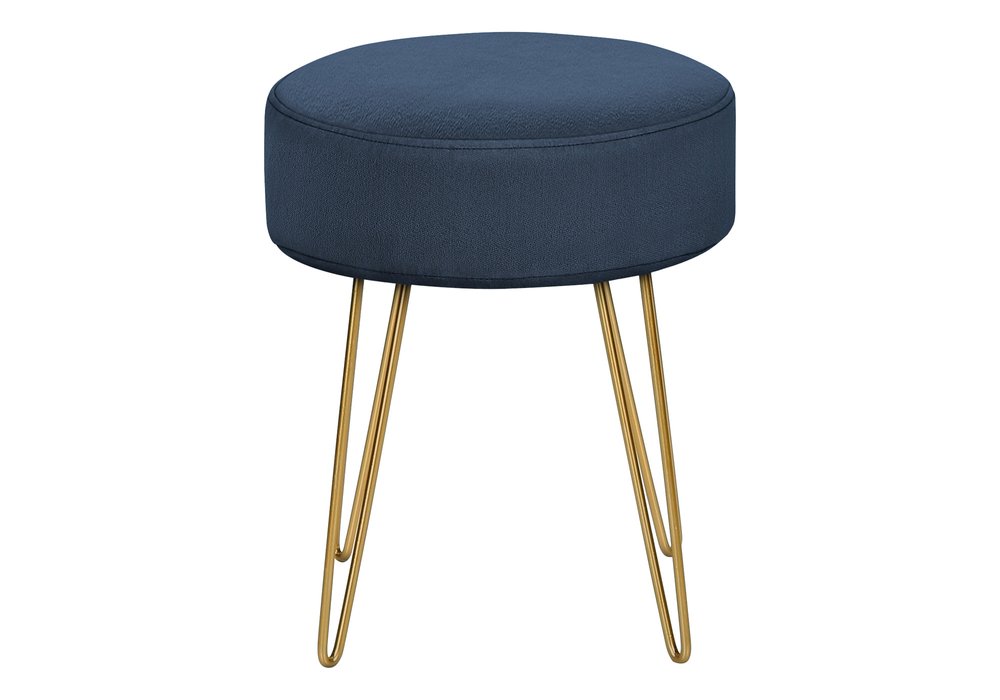 14" Blue and Gold Fabric Round Ottoman HomeRoots